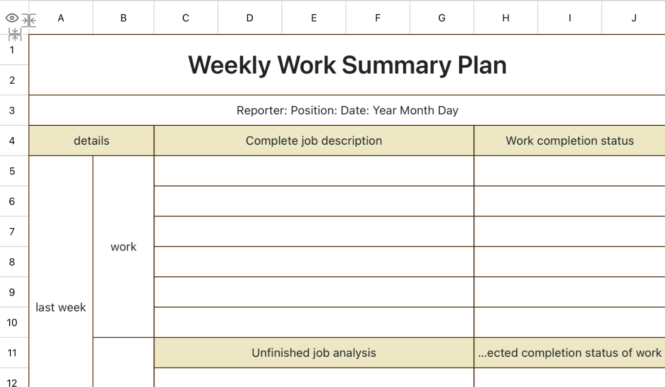 Concise weekly work schedule